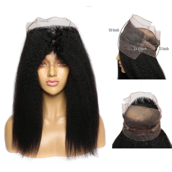 10-24inch Black Kinky Yaki Straight Free Part HD Lace Human Hair 360 Frontal Closure