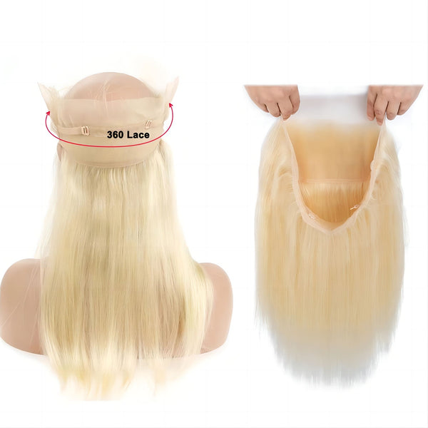10-24 inch 613 Blonde Straight HD Lace Human Hair 360 Frontal Closure