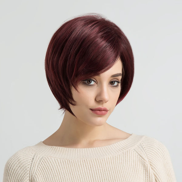 10inch Short Cut Red⁣ Side Part Heat Resistant Fiber Synthetic Wig