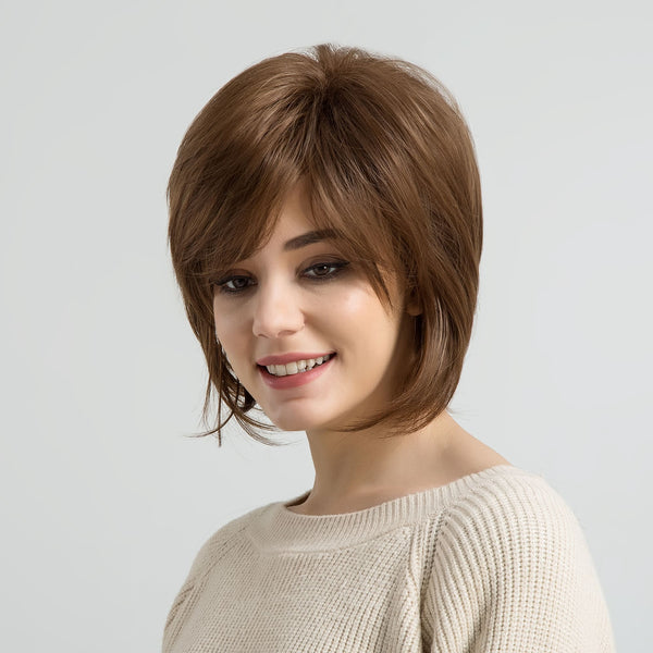 10inch Golden Brown Layered Cut Heat Resistant Fiber Synthetic Wig