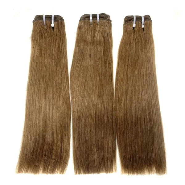 10-28inch Light Caramel Brown Double Drawn Straight Weft 9A Remy Human Hair Extensions