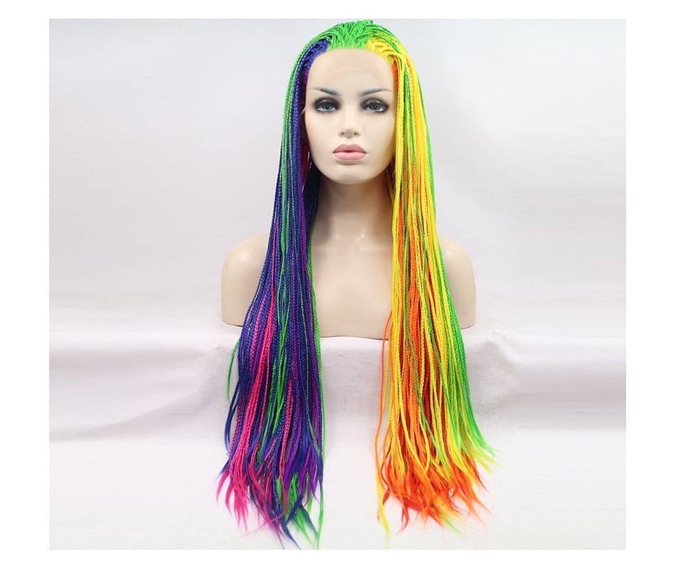 20-28 inch Mixed Rainbow Micro Twist Braided Synthetic Lace Front Wig –  Ulofey Wigs