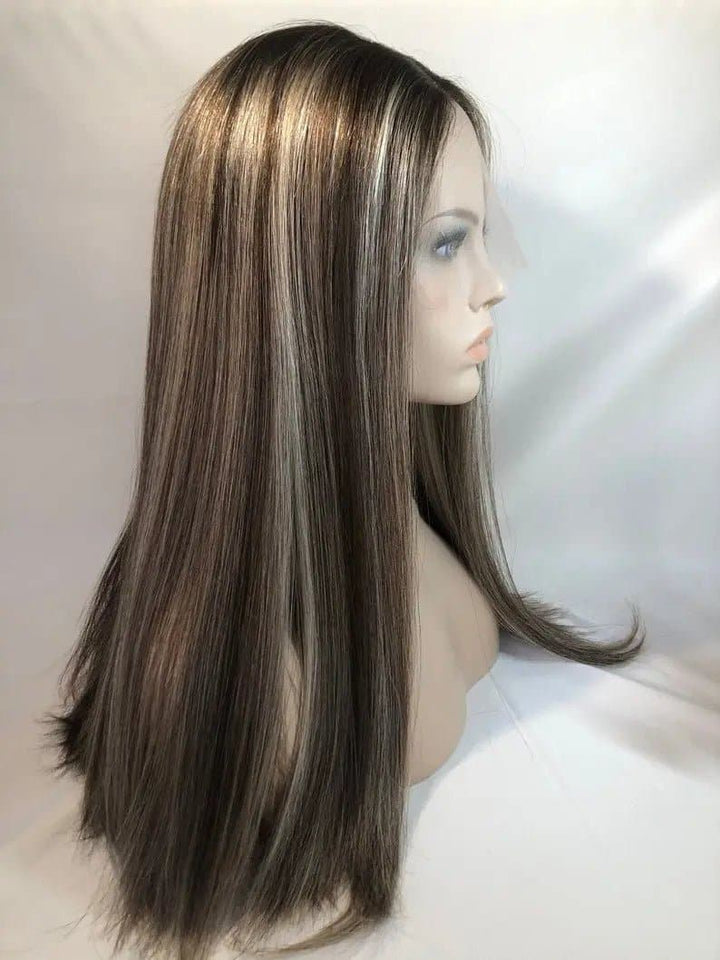 20 Inch Luxury Lace Top Blonde Highlighted Ash Brown Lace Wig Exellent European Lace Wig - ULOFEY