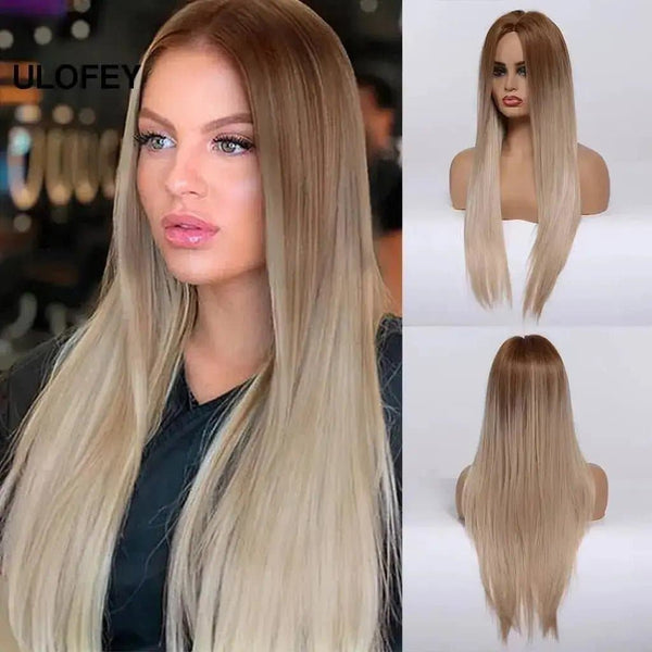 P8/60# Middle Part Synthetic Hair Long Wavy Wigs Cosplay Heat Resistan - ULOFEY