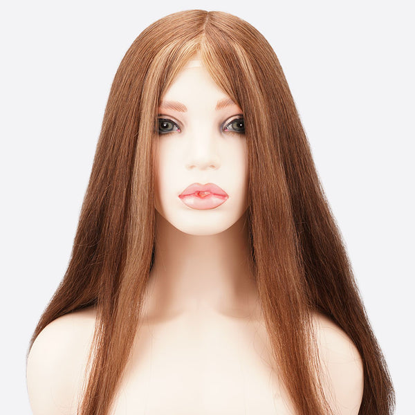 14-20inch Full Silicone Ginger Highlights Skin Base Virgin Human Hair Topper