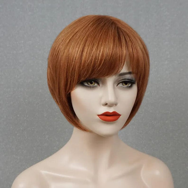 10inch Ginger BOB Pixie Cut Layered With Bangs Mono Top Human Hair Wig - ULOFEY
