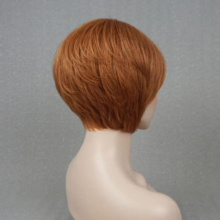 10inch Ginger BOB Pixie Cut Layered With Bangs Mono Top Human Hair Wig - ULOFEY
