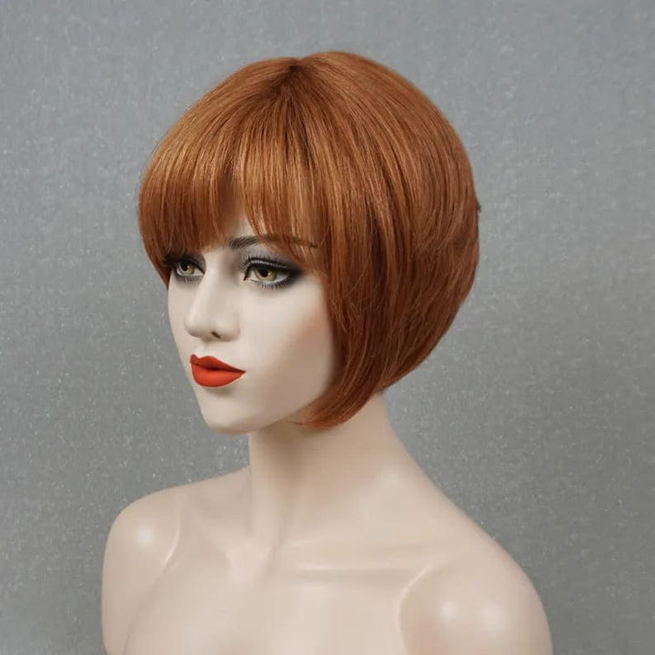 10inch Ginger BOB Pixie Cut Layered With Bangs Mono Top Human Hair Wig - ULOFEY