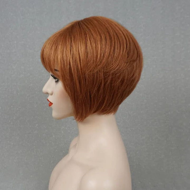 10inch Ginger BOB Pixie Cut Layered With Bangs Mono Top Human Hair Wig - ULOFEY