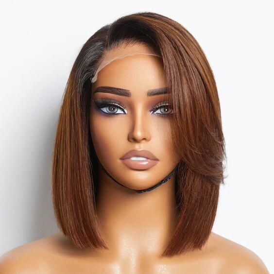 10inch Ombre Brown Ready To Go Glueless Bob 6x5 Closure Human Hair Wig - ULOFEY