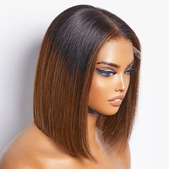 10inch Ombre Brown Ready To Go Glueless Bob 6x5 Closure Human Hair Wig - ULOFEY