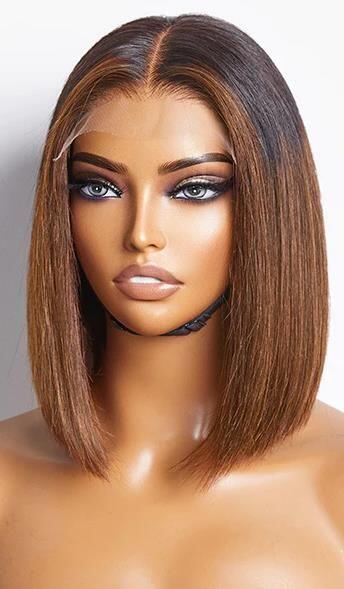 10inch Ombre Brown Ready To Go Glueless Bob 6x5 Closure Human Hair Wig - ULOFEY