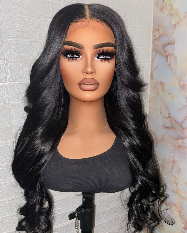 20-26inch Black Loose Baby Wave Pre-bleached Knots Glueless 13*6 HD Lace Front Human Hair Wigs - ULOFEY