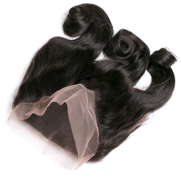 10-24 inch Black Color Loose Wave Transparent Lace Human Hair 360 Frontal Closure