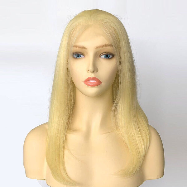 14-24inch Beige Blonde Straight Virgin Human Hair Swiss Full Lace Medical Wigs