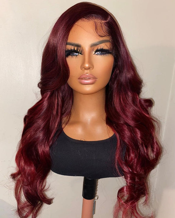 14-24inch Hot Burgundy Red Straight | Wave Glueless HD Lace 7x6 Closure Human Hair Wig