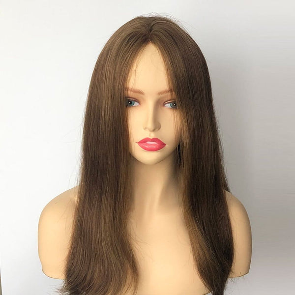 14-24inch Light Brown Straight Virgin Human Hair Mono Top Medical Wigs