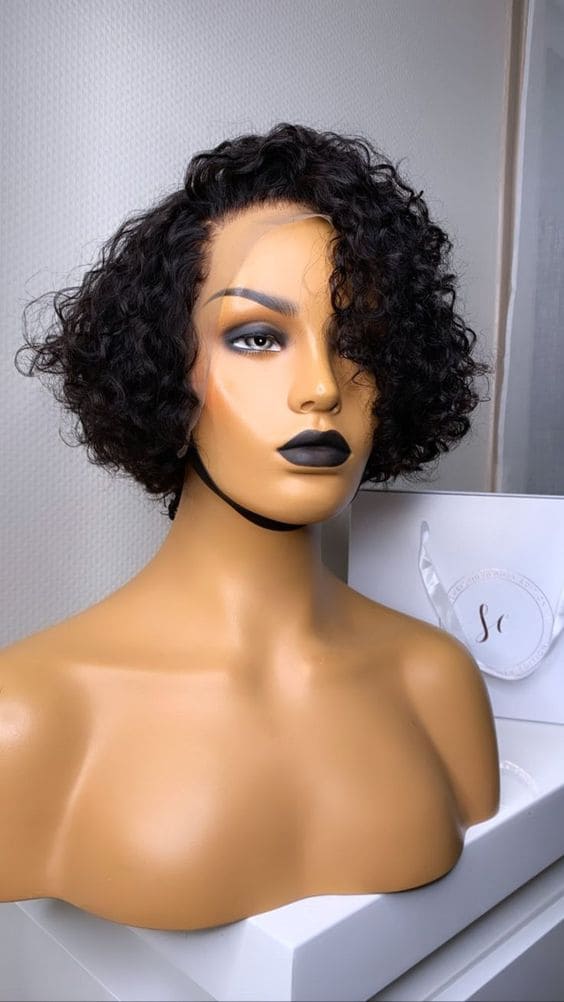 Short Pixie Cut Bob Black Preplucked Hairline Curly Afro 13x2 Transparent Lace Human Hair Wig