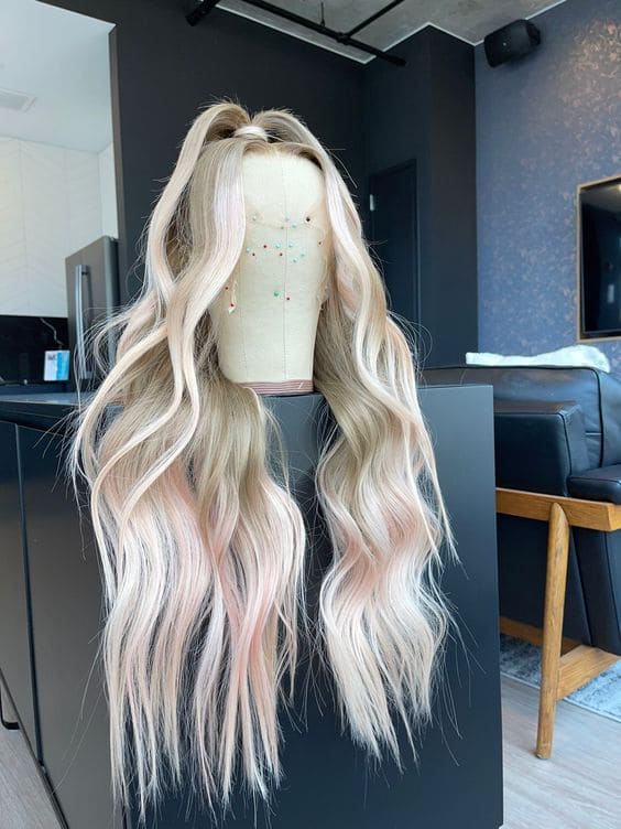 20-26inch Blonde With Pink Highlights HD Lace Front Virgin Russian Human Hair Wigs