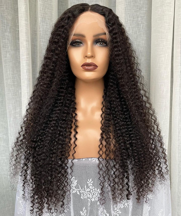 24inch Natural Color Curly Deep Wave Glueless 13x4 Front Lace Human Hair Wig