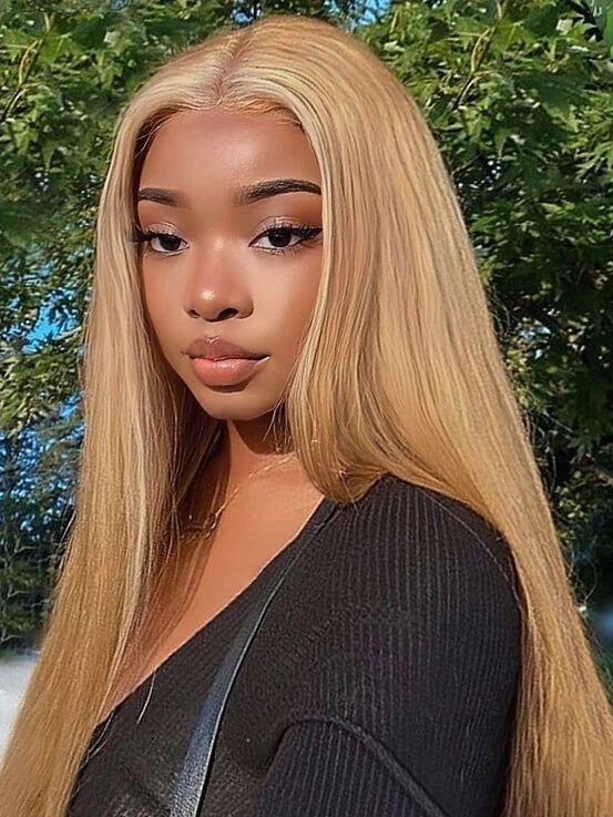 10-26inch #27 Color Honey Blonde Straight 13*6inch Lace Front Human Hair Wig - ULOFEY