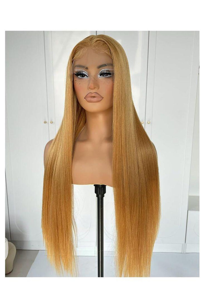 10-26inch #27 Color Honey Blonde Straight 13*6inch Lace Front Human Hair Wig - ULOFEY