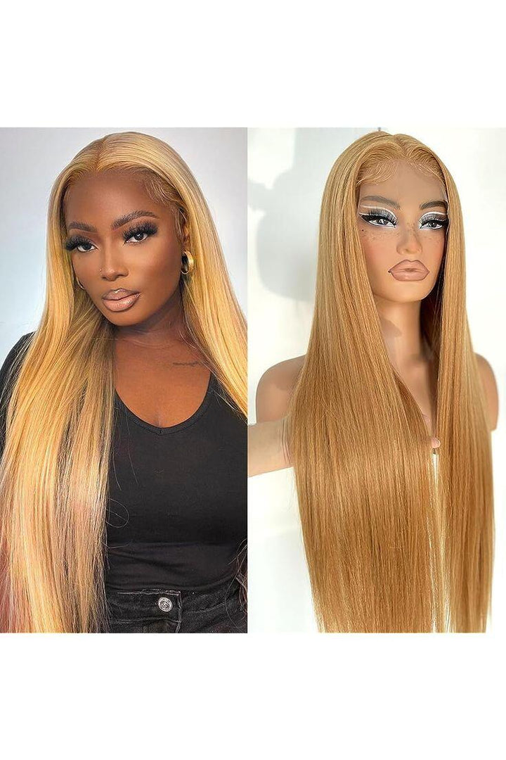 10-26inch #27 Color Honey Blonde Straight 13*6inch Lace Front Human Hair Wig - ULOFEY