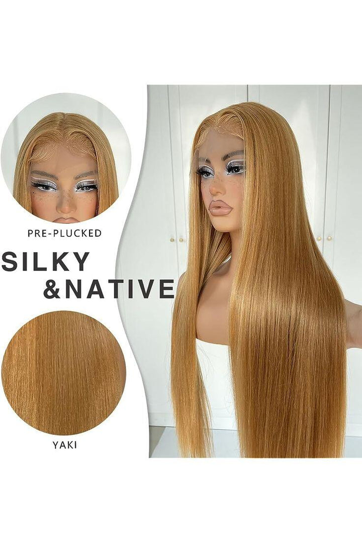 10-26inch #27 Color Honey Blonde Straight 13*6inch Lace Front Human Hair Wig - ULOFEY