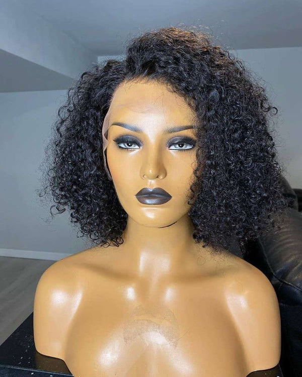 14-18inch Kinky Curly Glueless Breathable Cap Undetectable 13*4 Lace Human Hair Wigs