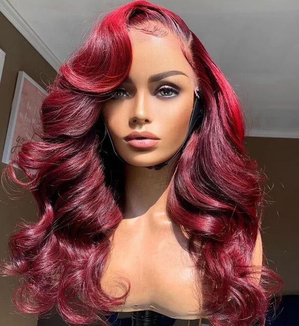 14-24inch Hot Burgundy Red Straight | Wave Glueless HD Lace Human Hair 7x6 Closure Wig