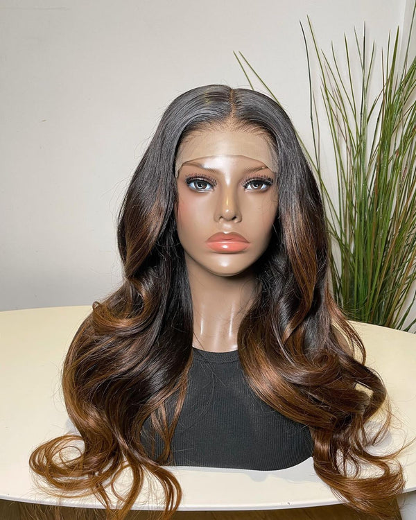 14-26inch Brown Highlights Loose Baby Wave Glueless 7x6 Closure Human Hair Wigs