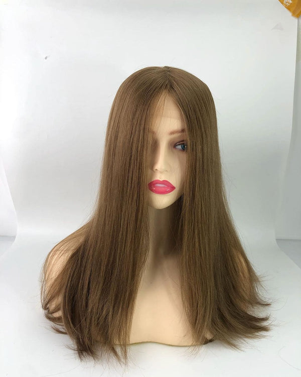 14-24inch Brunette Straight Virgin Human Hair Mono Top Fully Hand-tied Medical Wigs