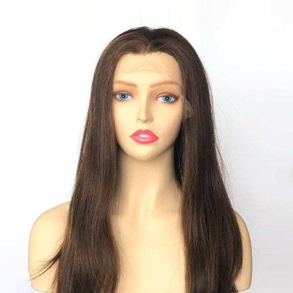 14-24inch Brown Virgin Human Hair Mono Top Hand-Tied Medical Wigs
