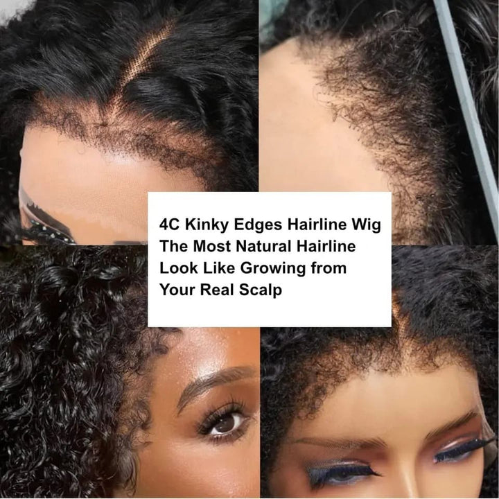 4C Edges | Kinky Baby Hairline Black Kinky Curly HD Lace 13*4 | 7*5 Closure Human Hair Wig - ULOFEY