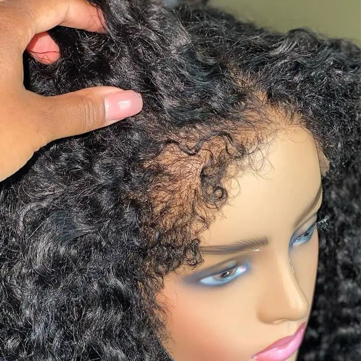 4C Edges | Kinky Baby Hairline Black Kinky Curly HD Lace 13*4 | 7*5 Closure Human Hair Wig - ULOFEY