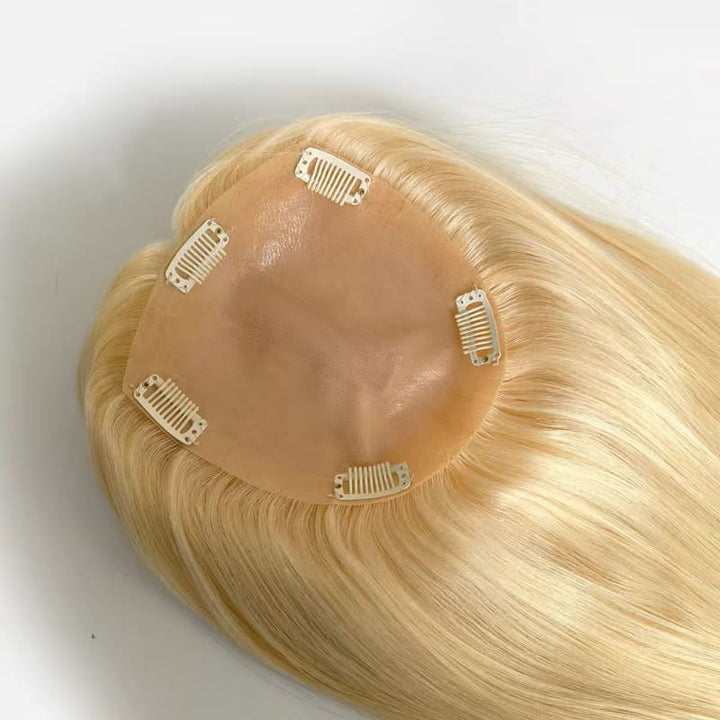 Blonde Color Straight Skin Base Clip In Human Hair Topper - ULOFEY