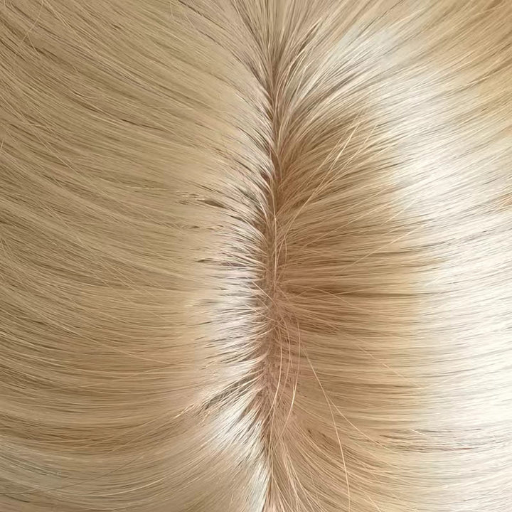 Blonde Color Straight Skin Base Clip In Human Hair Topper - ULOFEY