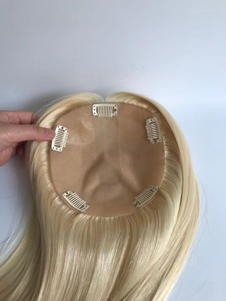 Blonde Color Straight Skin Base Clip In Human Hair Topper - ULOFEY