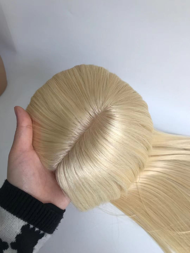 Blonde Color Straight Skin Base Clip In Human Hair Topper - ULOFEY