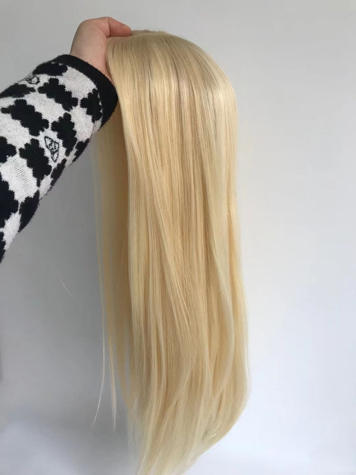 Blonde Color Straight Skin Base Clip In Human Hair Topper - ULOFEY