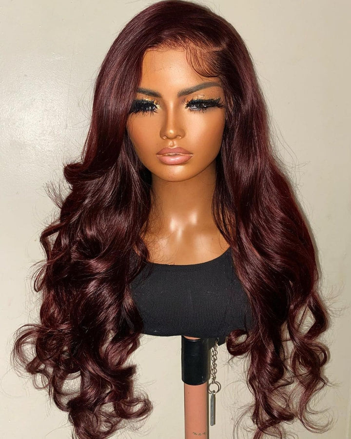 14-24inch 99J Burgundy Put On And Go Glueless Loose Baby Wave 5x5 HD Lace Closure Human Hair Wig - ULOFEY