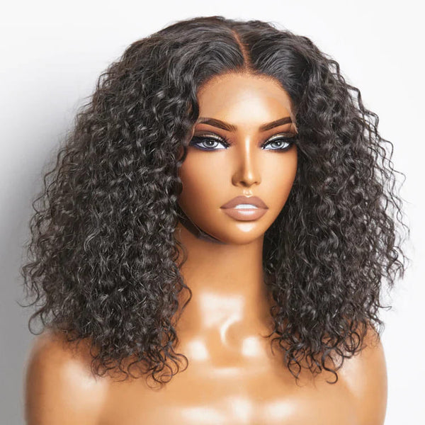 16-24inch Black Bleached Knots Glueless Curly Water Wave HD Lace 7x6 Closure Human Hair Wig