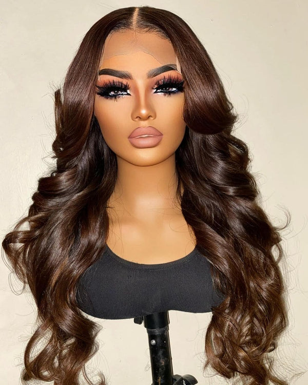 16-24inch Honey Brown Body Wave Middle Part Glueless 13*4 HD Front Lace Human Hair Wigs