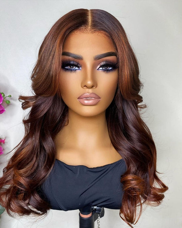 14-28inch Ombre brown body wave 13*4 HD lace front remy human hair wigs