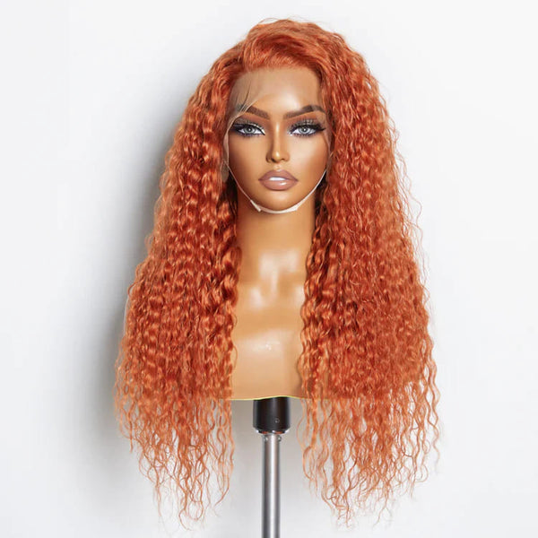 14-24inch Ginger Deep Wave Curly Glueless Pre Plucked 13*4 HD Lace Front Human Hair Wig