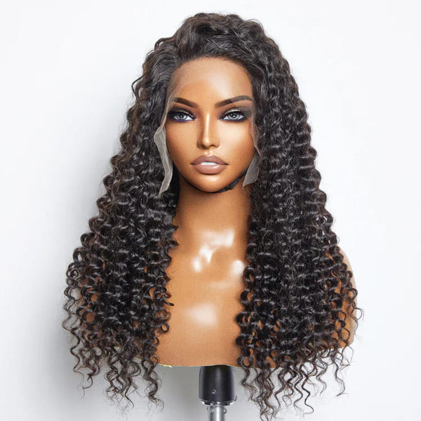 Natural Color Curly Deep Wave Glueless 13x4 Front Lace Human Hair Wig