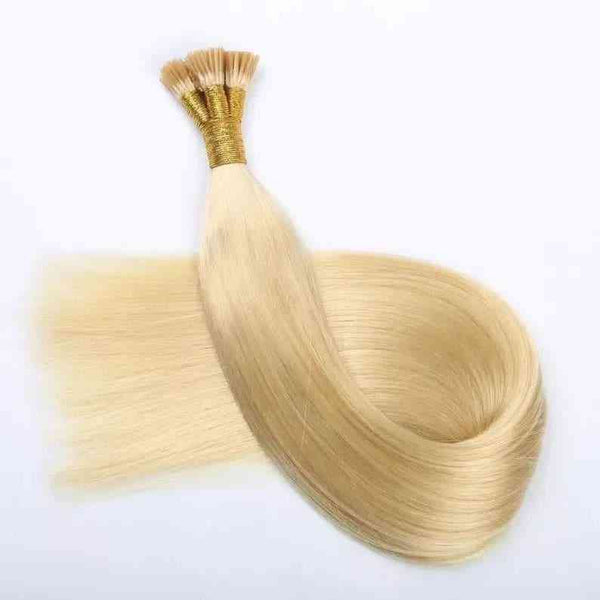 100% European Cuticle Virgin Human Hair Invisible i-tip hair Extensions Silky Straight 613 colour