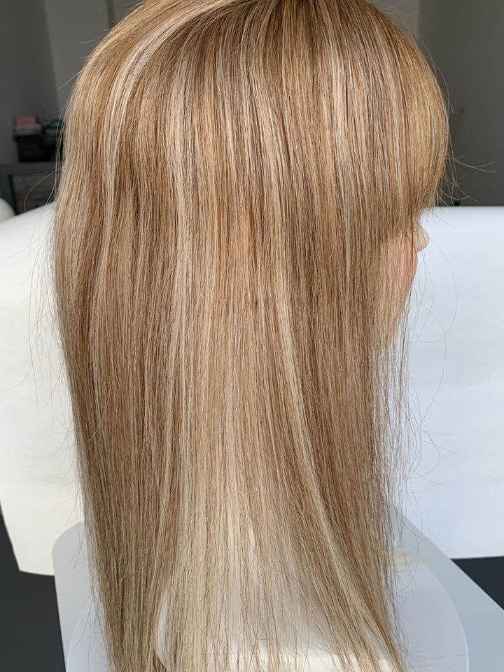 Ash Blonde Balayage 8" x 7" Mono Base + NPU With Bang Virgin Human Hair Topper - ULOFEY