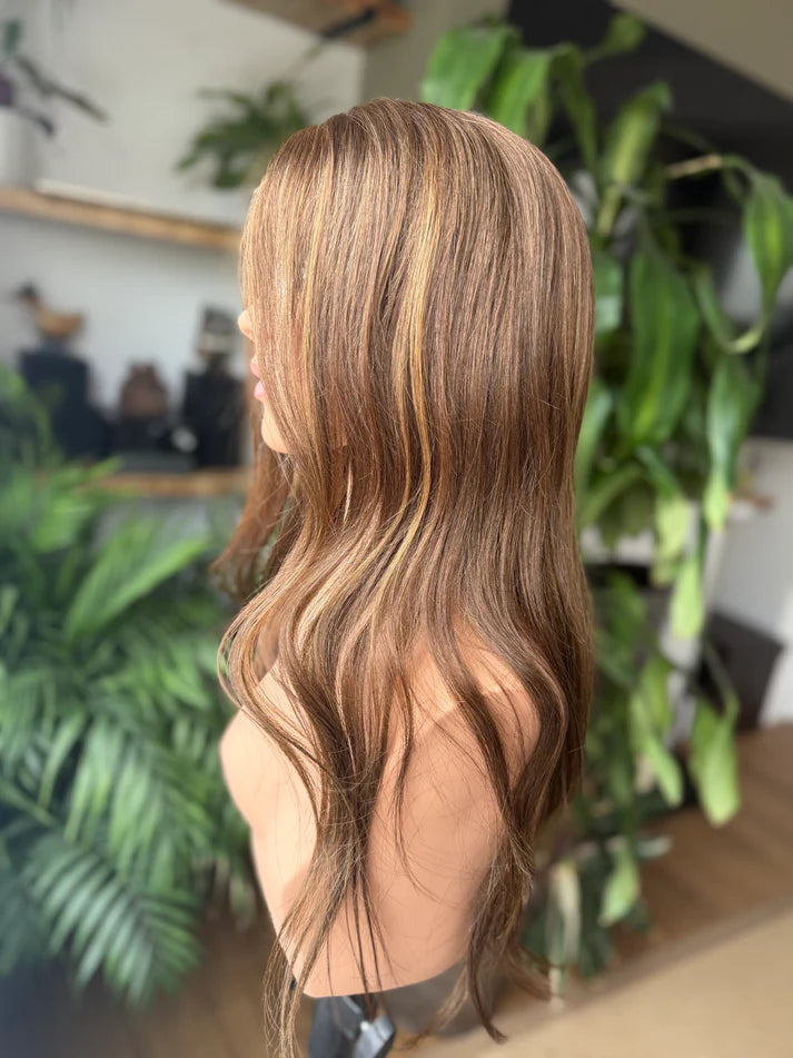 14-24inch Ash Brown Balayage Virgin Human Hair Mono Top Hand-Tied Wigs - Ulofey Wigs 
