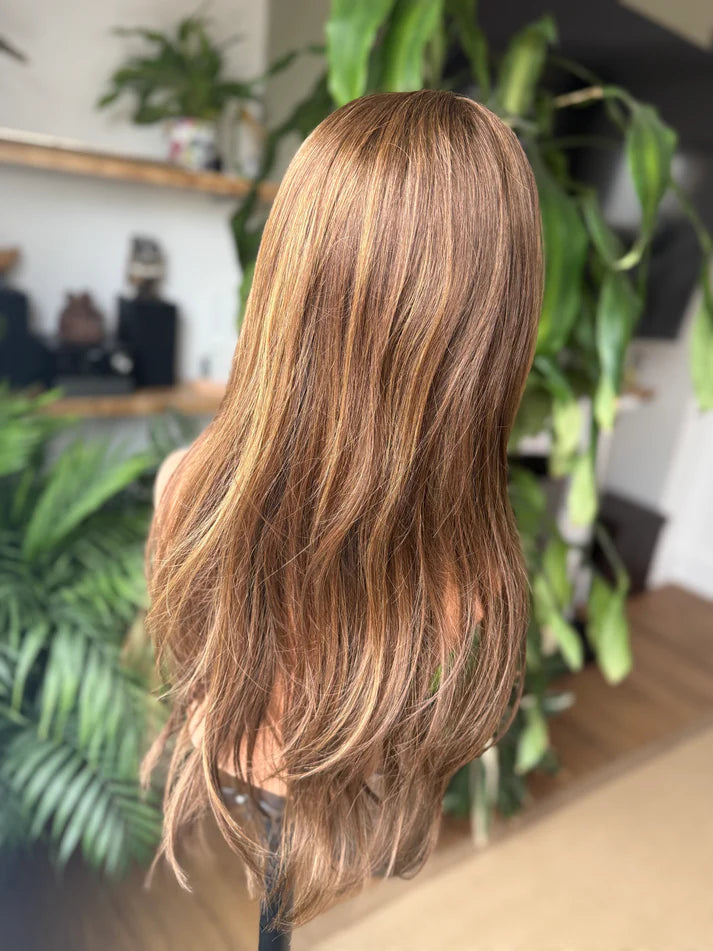 14-24inch Ash Brown Balayage Virgin Human Hair Mono Top Hand-Tied Wigs - Ulofey Wigs 